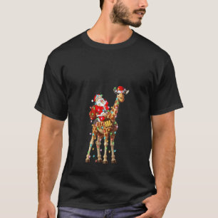 Camiseta Papais noeis De Iluminação Xmas Que Andam Girafa N