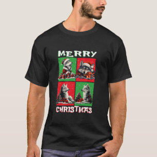 Camiseta Papais noeis de lobo bonitos passam pela árvore de