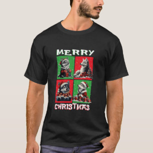 Camiseta Papais noeis de lobo bonitos passam pela árvore de