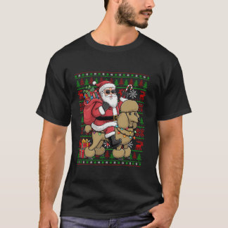 Camiseta Papais noeis De Luz De Xmas Que Andam No Cachorro 