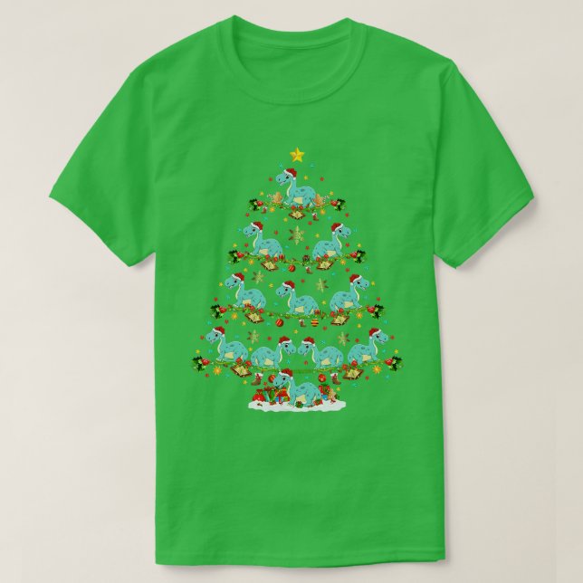 Camiseta Papais noeis de Luzes de Natal Brontosaurus Dinoss (Frente do Design)