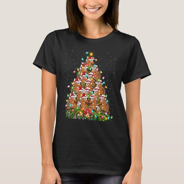 Camiseta Papais noeis De Luzes Xmas Chipmunk Tr De Natal (Frente)