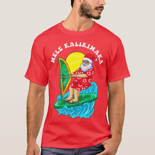 Camiseta Papais noeis de Mele Kalikimaka surfam no Natal (Frente)
