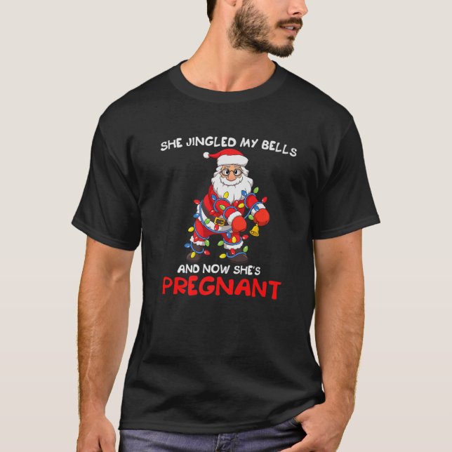 Camiseta Papais noeis De Meninos Ela Enfiou Meus Sinos Na G (Frente)