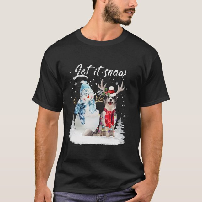 Camiseta Papais noeis de Merle Collie Cachorro Natal Snowma (Frente)