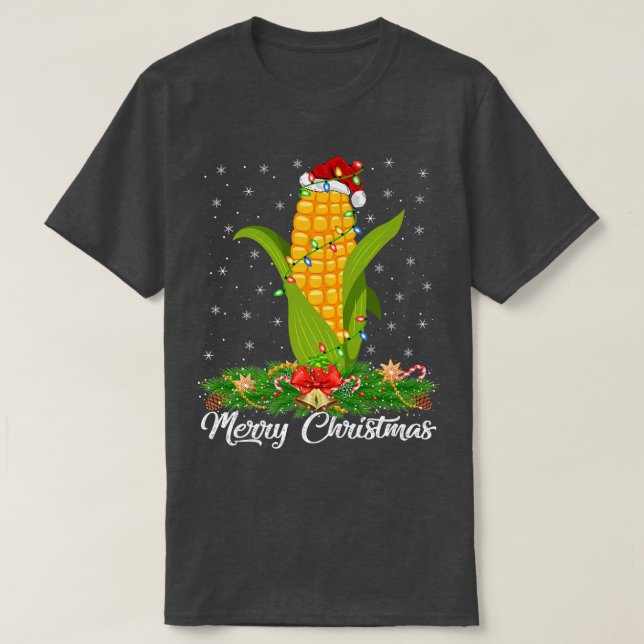 Camiseta Papais noeis de Milho com Iluminação Xmas Árvore C (Frente do Design)
