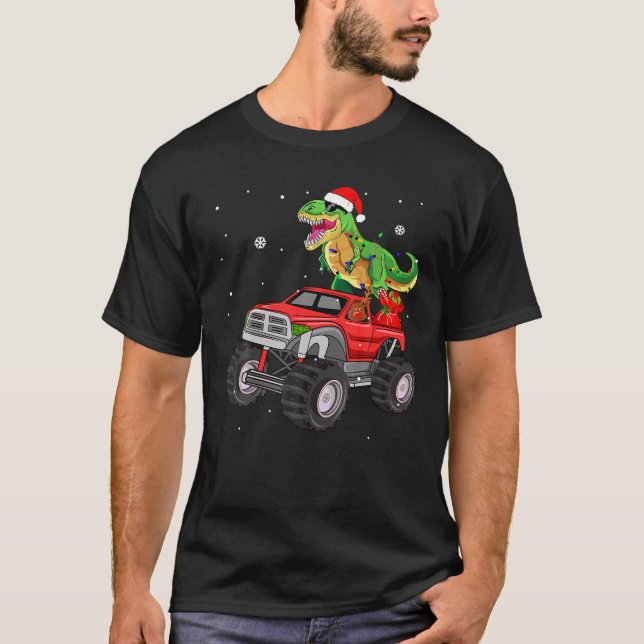 Camiseta Papais noeis de Monstro do Rex Dinossauro de Natal (Frente)