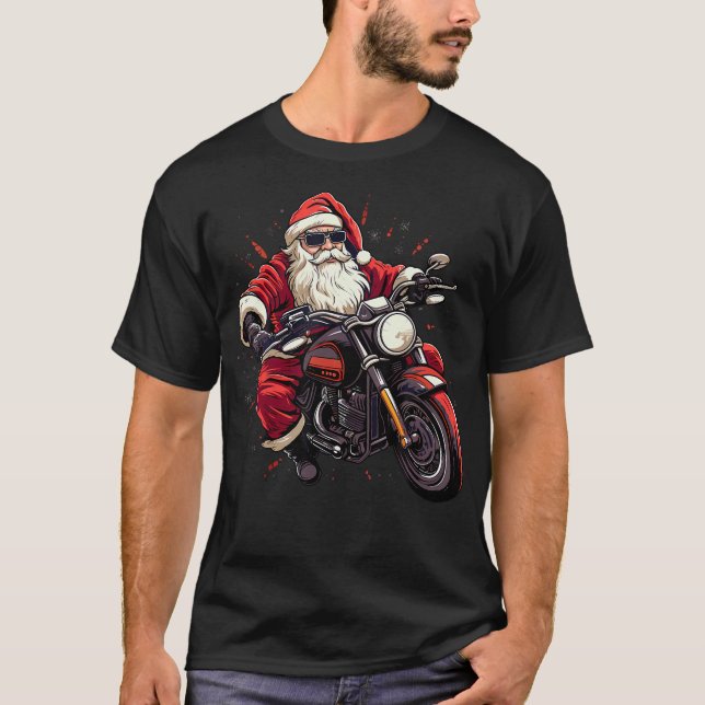 Camiseta Papais noeis de motocicleta Cavaleiro de Natal Xma (Frente)