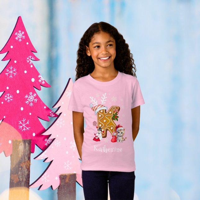 Camiseta Papais noeis de Natal Alphabet K Girl (Criador carregado)