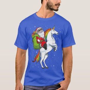 Camiseta Papais noeis de Natal Andando a cavalo do Unicórni