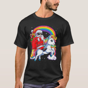Camiseta Papais noeis De Natal Andando No Unicórnio Xmas R