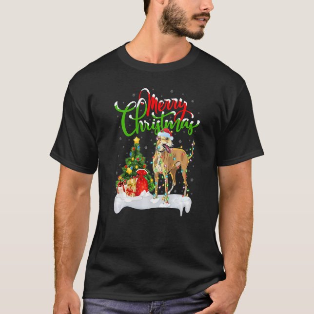 Camiseta Papais noeis de Natal Cachorro Greyhound Natal (Frente)
