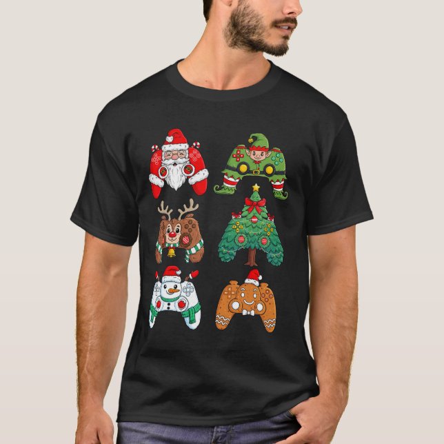 Camiseta Papais noeis De Natal Controladores De Jogos Elf D (Frente)