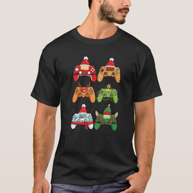 Camiseta Papais noeis de Natal controladores de jogos Menin (Frente)
