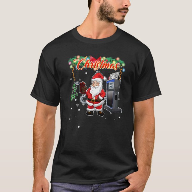 Camiseta Papais noeis de Natal da Família Bombeando Gás Car (Frente)