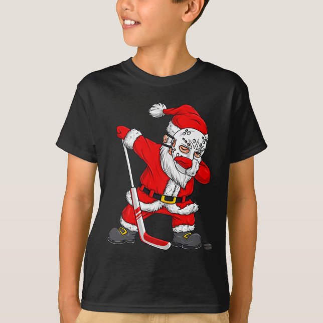 Camiseta Papais noeis De Natal Dabbing Hockey Player Boys D (Frente)