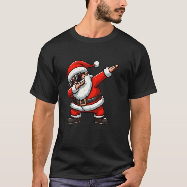 Camiseta Papais noeis de Natal Dabbing Xmas Luzes Meninas C (Frente)