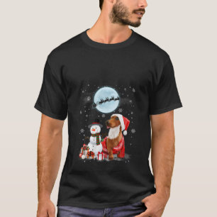 Camiseta Papais noeis De Natal Dachshund Em Snowman Sob Mo