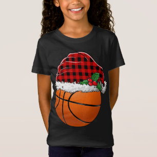Camiseta Papais noeis de Natal de basquete Xadrez vermelha