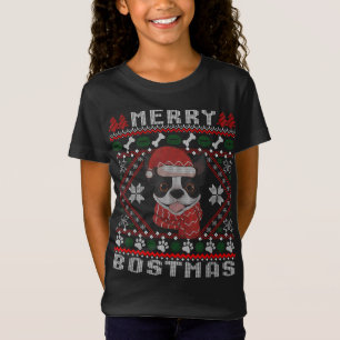 Camiseta Papais noeis de Natal de Boston Terrier Cachorro F