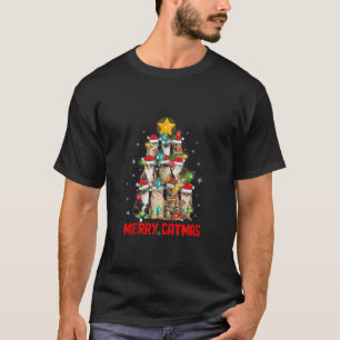 Camiseta Papais noeis de Natal de feliz Calico Gata Árvore 