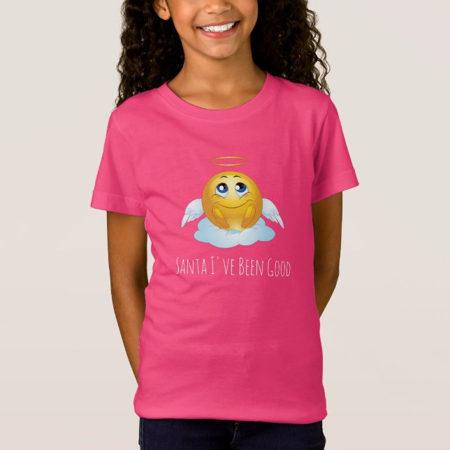 Camiseta Papais noeis de Natal de Menina Eu Fui Bom Emoji T (Frente)