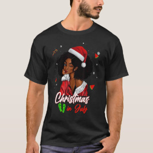 Camiseta Papais noeis de Natal de moça africana-americana e