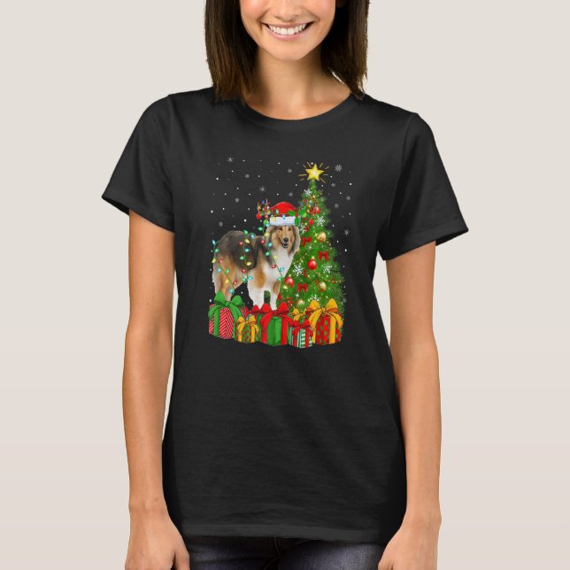 Camiseta Papais noeis de Natal de Natal Sheltie Dog Natal T (Frente)