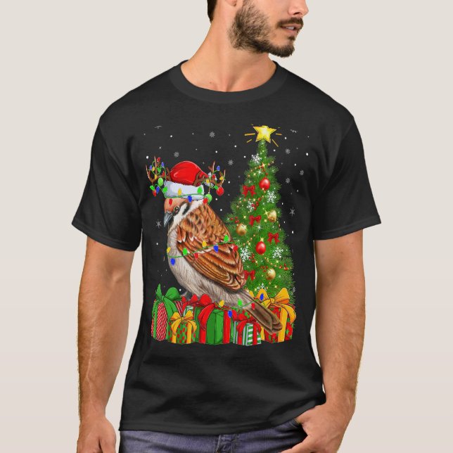 Camiseta Papais noeis de Natal de Sparrow Bird (Frente)