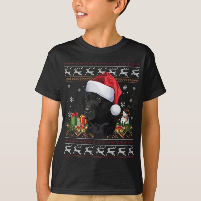 Camiseta Papais noeis de Natal do Black Lab Cachorro Feio X (Frente)