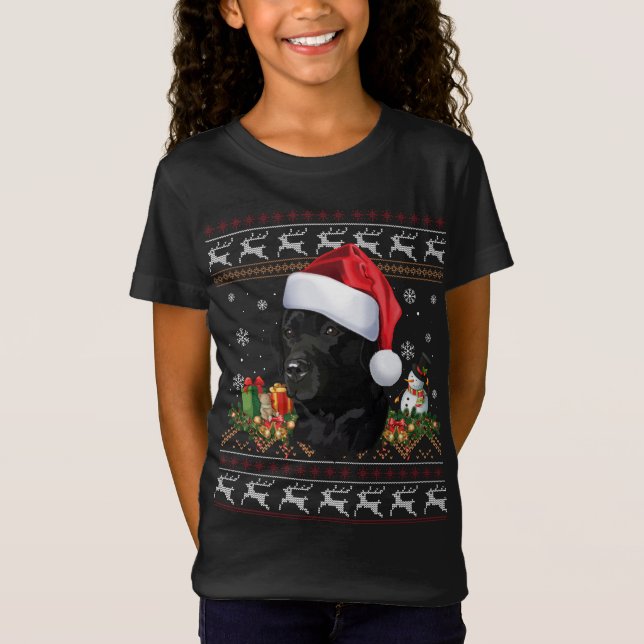 Camiseta Papais noeis de Natal do Black Lab Cachorro Feio X (Frente)