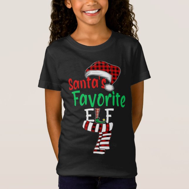 Camiseta Papais noeis de Natal ELF Favoritos Xadrez Vermelh (Frente)