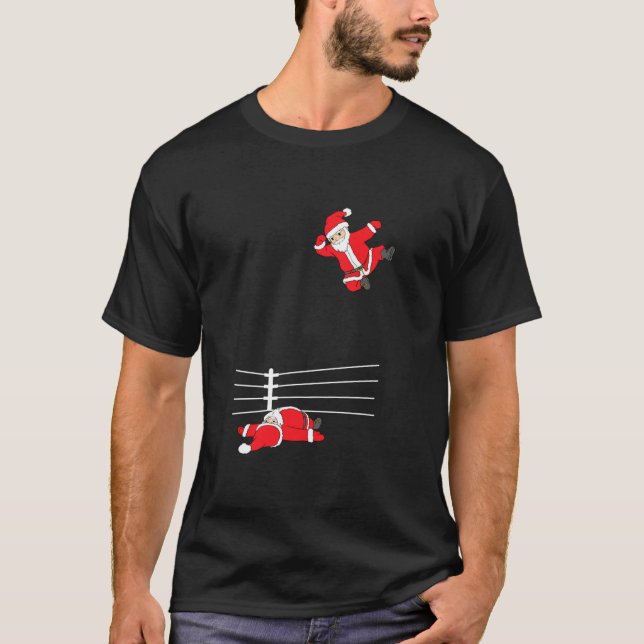 Camiseta Papais noeis de Natal engraçadas Luta Xmas T Shirt (Frente)