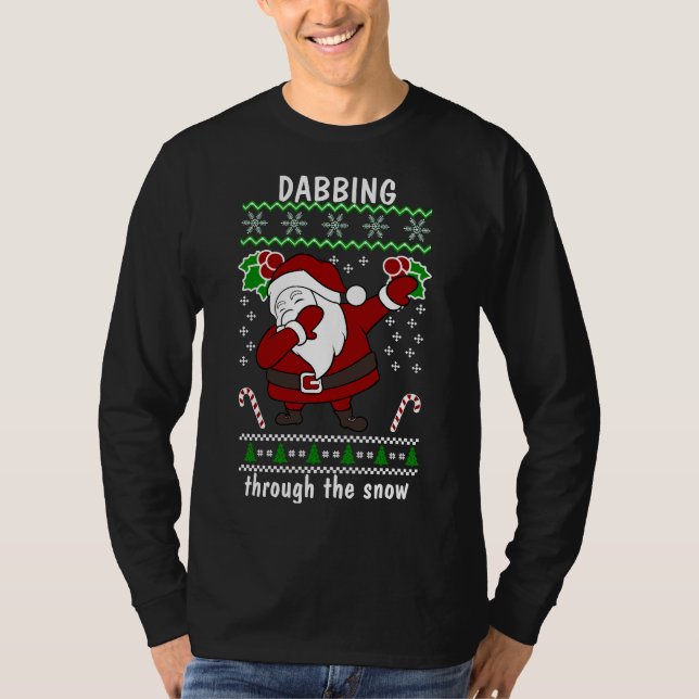 Camiseta Papais noeis De Natal Engraçados Esfregando A Neve (Frente)