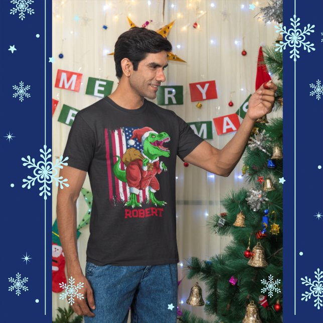 Camiseta Papais noeis de Natal Engraçados T Rex Tyrannosaur (Front)