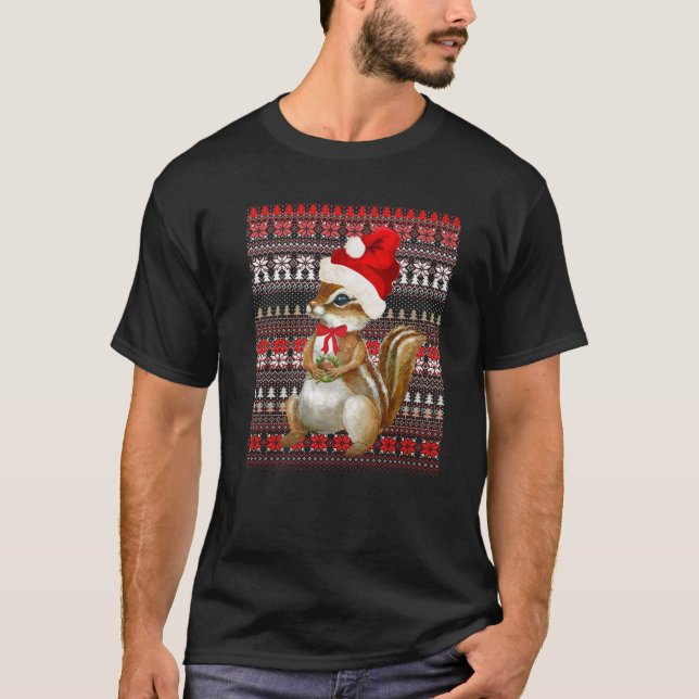 Camiseta Papais noeis de Natal Feias Chipmunk Natal Lo (Frente)