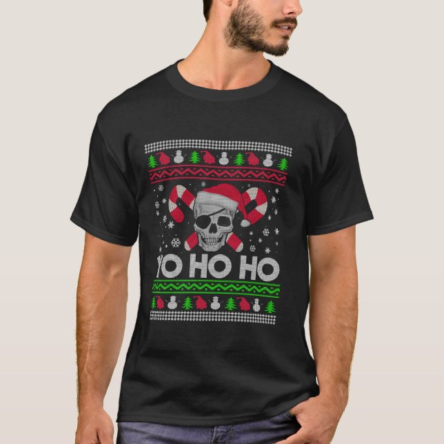 Camiseta Papais noeis De Natal Feias Piratas Yo Ho Ho Long  (Frente)