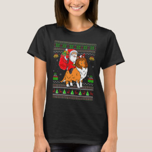 Camiseta Papais noeis de Natal Feios Andando Sheltie Dog Na