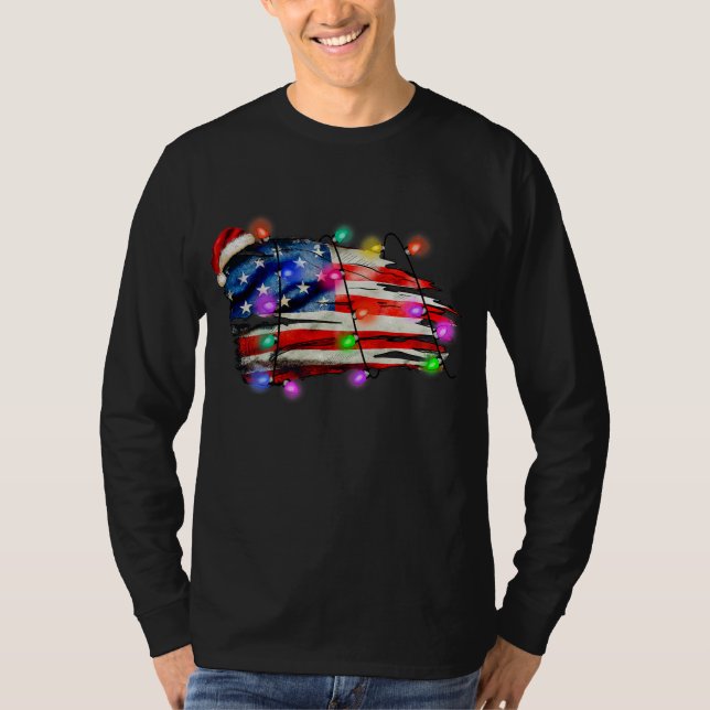 Camiseta Papais noeis de Natal Feliz da Bandeira Americana (Frente)