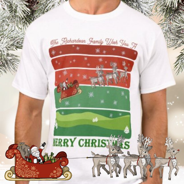 Camiseta Papais noeis de Natal Festivos, Sleigh e Reindeer (This personalised family t-shirt will get you feeling festive this Christmas!)