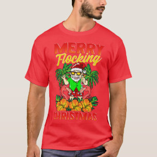 Camiseta Papais noeis de Natal Flamingos Xmas de feliz