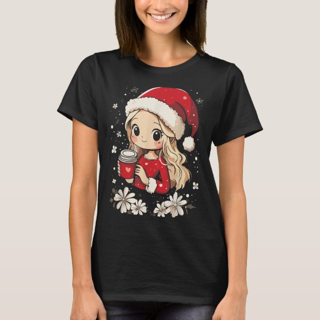 Camiseta Papais noeis de Natal Garotas Cafés Papais noeis M (Frente)