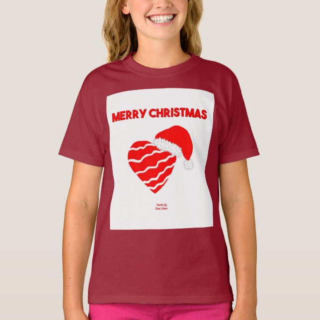 Camiseta Papais noeis de Natal Garotas do Coração Maroon Ca (Frente)