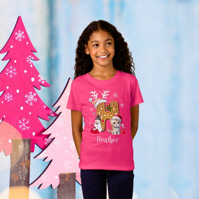 Camiseta Papais noeis de Natal Gingerpão Alfabeto H Menina  (Criador carregado)