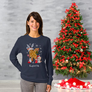 Camiseta Papais noeis de Natal Gingerpão Nome Carta K Mulhe