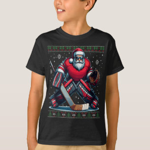 Camiseta Papais noeis de Natal Hockey Goalie Ugly Christmas