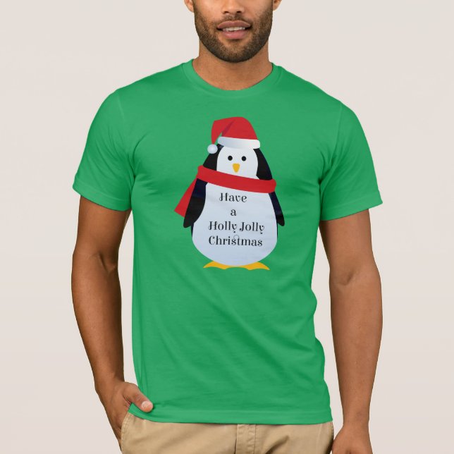 Camiseta papais noeis de Natal Holly Jolly Pinguins (Frente)