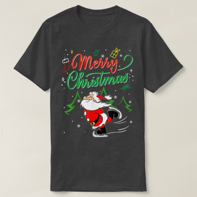 Camiseta Papais noeis de Natal Ice Skating Engraçado 2021 F (Frente do Design)
