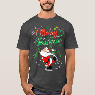 Camiseta Papais noeis de Natal Ice Skating Engraçado 2021 F