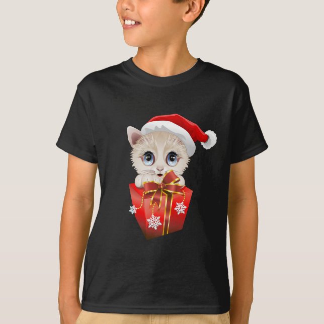 Camiseta Papais noeis de Natal Kitten com presentes (Frente)